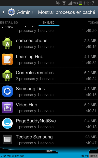 Apps en ejecución en un Android
