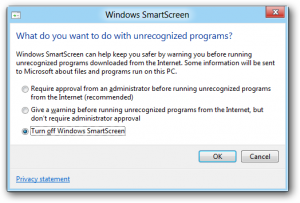 Opciones SmartScreen